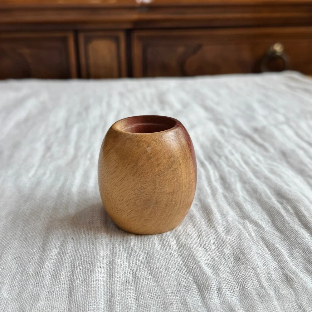 Carob Wood Holder '97 Small Vessel‎ Trinket Dish Vase Bud Bowl Signed